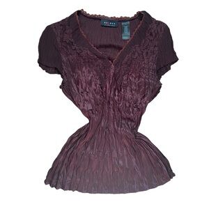 axcess 90s y2k Burgundy Crinkle Vampy Moody V Neck Short Sleeve Tee Size 8/M